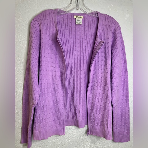 St. John’s Bay Purple Ribbed Zip-Up Knit Cardigan Sweater Stretch Size L - Picture 8 of 14